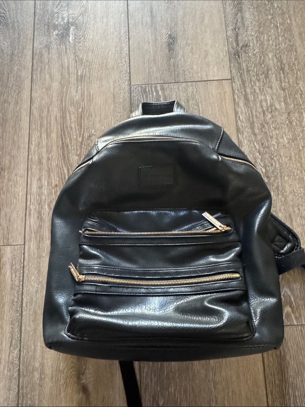 Black Leather Backpack with Gold Zippers - women’s diaper bag backpack.